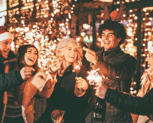 Friends enjoying holiday party